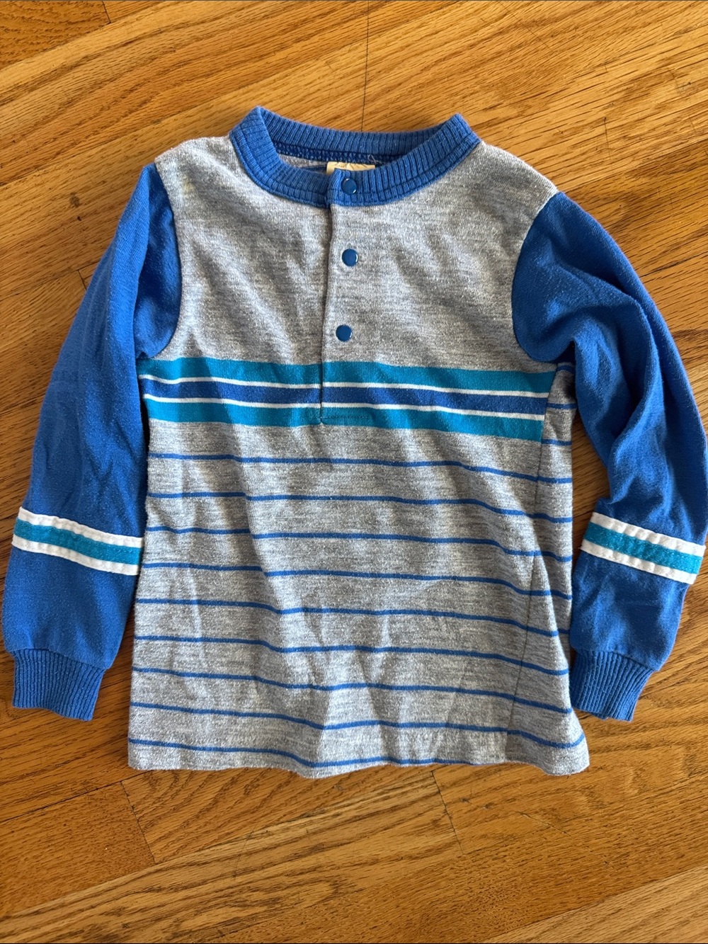 Vintage Carter's Gray and Blue Long Sleeve Henley Shirt with Stripes 4T